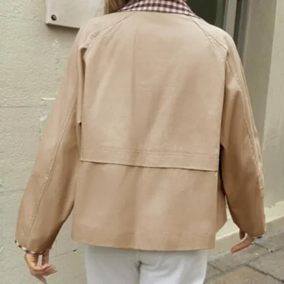 Cropped Barn Jacket Lightweight Zip Up Casual Vintage Style Fall Outerwear